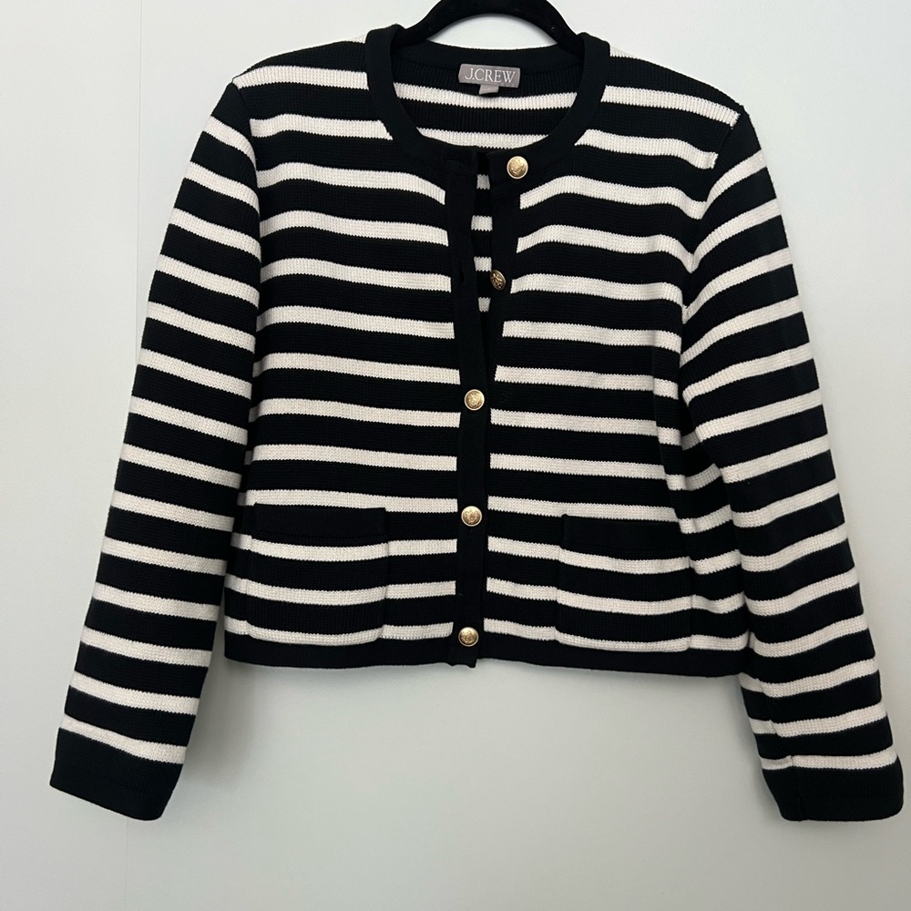 J. Crew Black and White Striped Knit Blazer